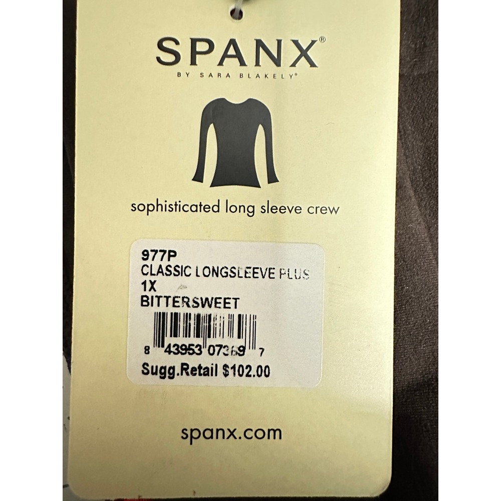 Spanx Long Sleeve Crew Top Womens 1X Bittersweet Brown Compression 977 NWT - Picture 8 of 10
